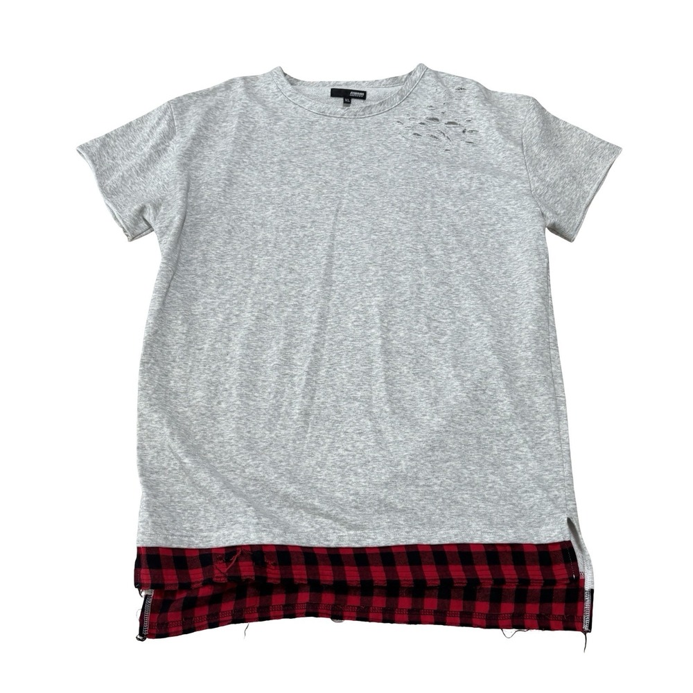 Elwood Men's‎ Plaid Hem Distressed Grunge T Shirt Size XL 24 x 33